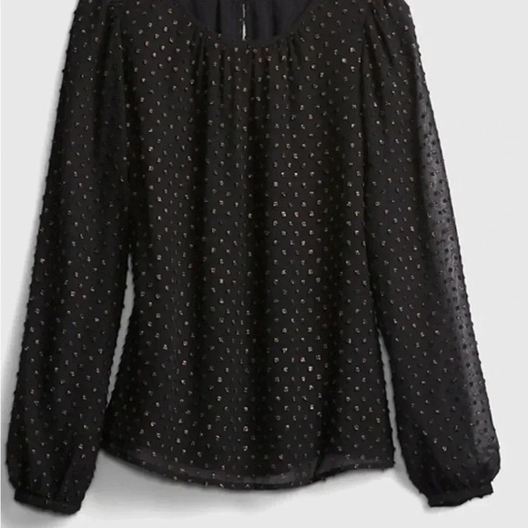 GAP Women's Black Blouse Copper Dots Sheer Long Sleeve Crew Neck Casual- Medium - Picture 1 of 10